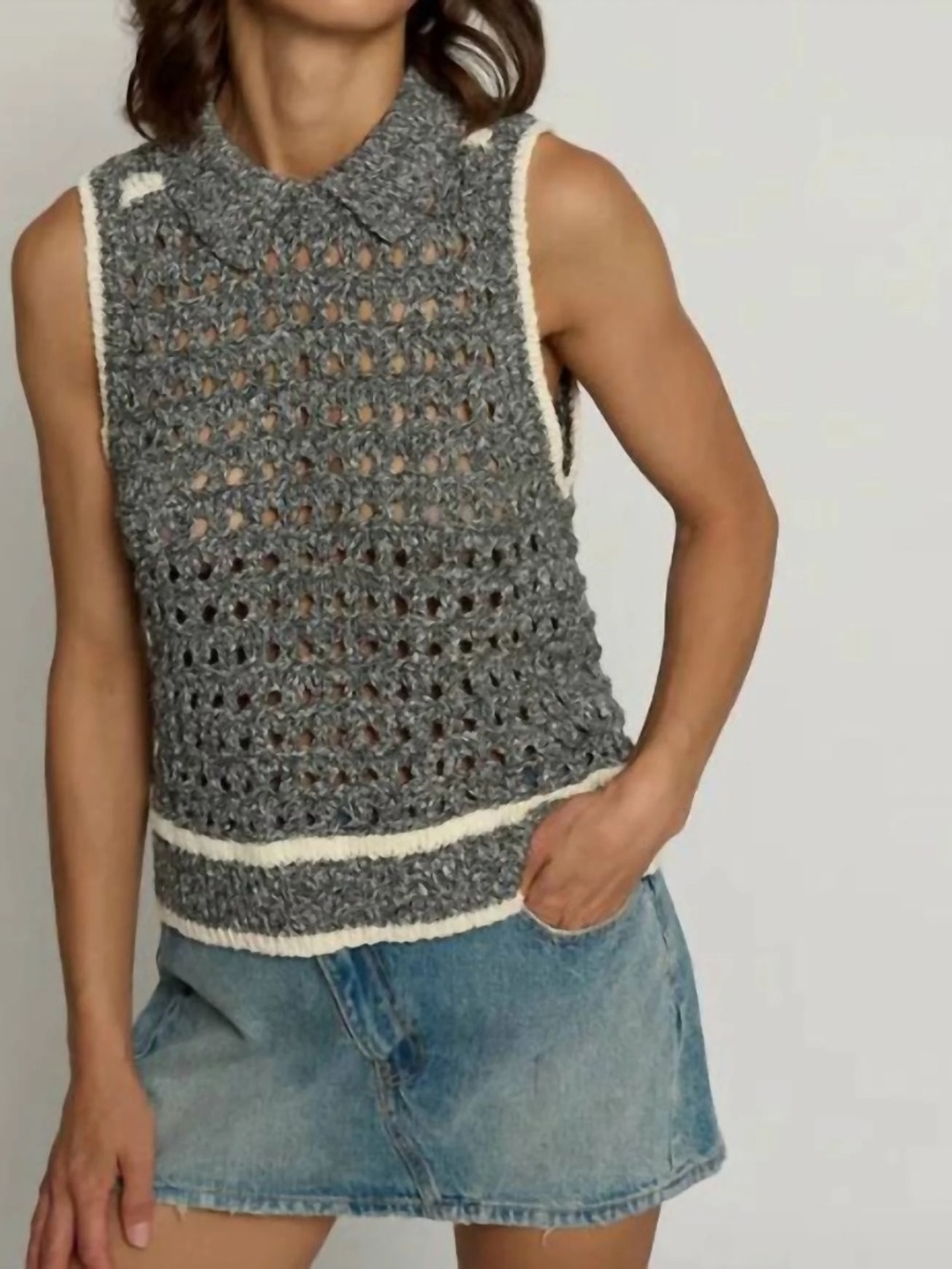 Central Park West Sleeveless Cropped Open Stitch Top